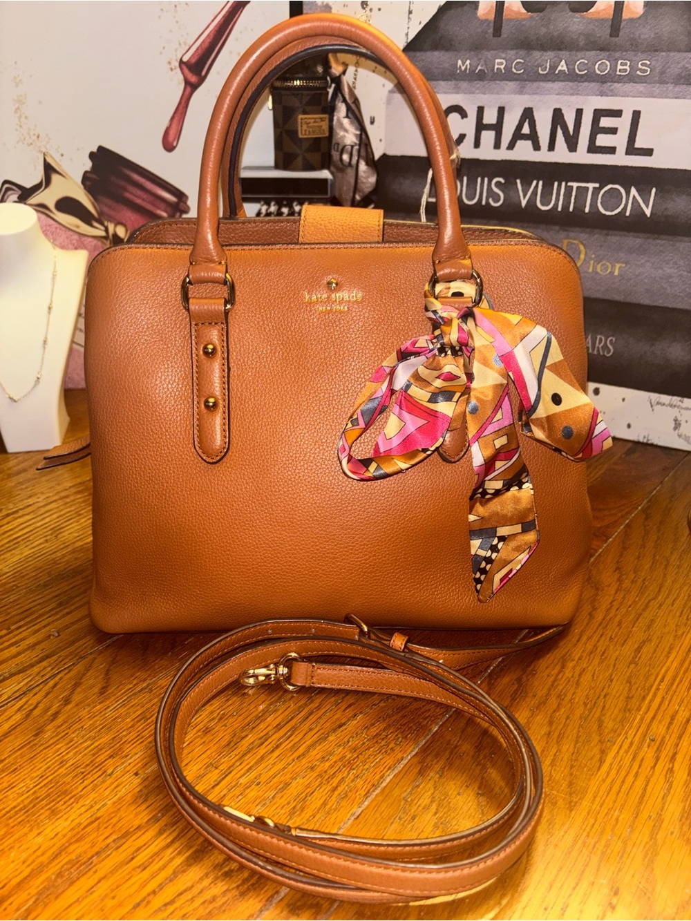 Kate Spade Cobble Hill Maris Cognac Leather Satchel Crossbody